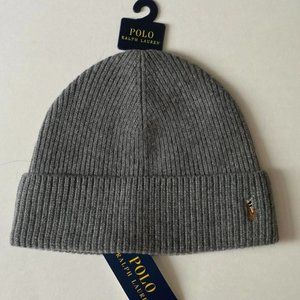 Polo Ralph Lauren Signature Pony Cuffed Wool Blend Beanie Ski Hat Cap Fawn Gray